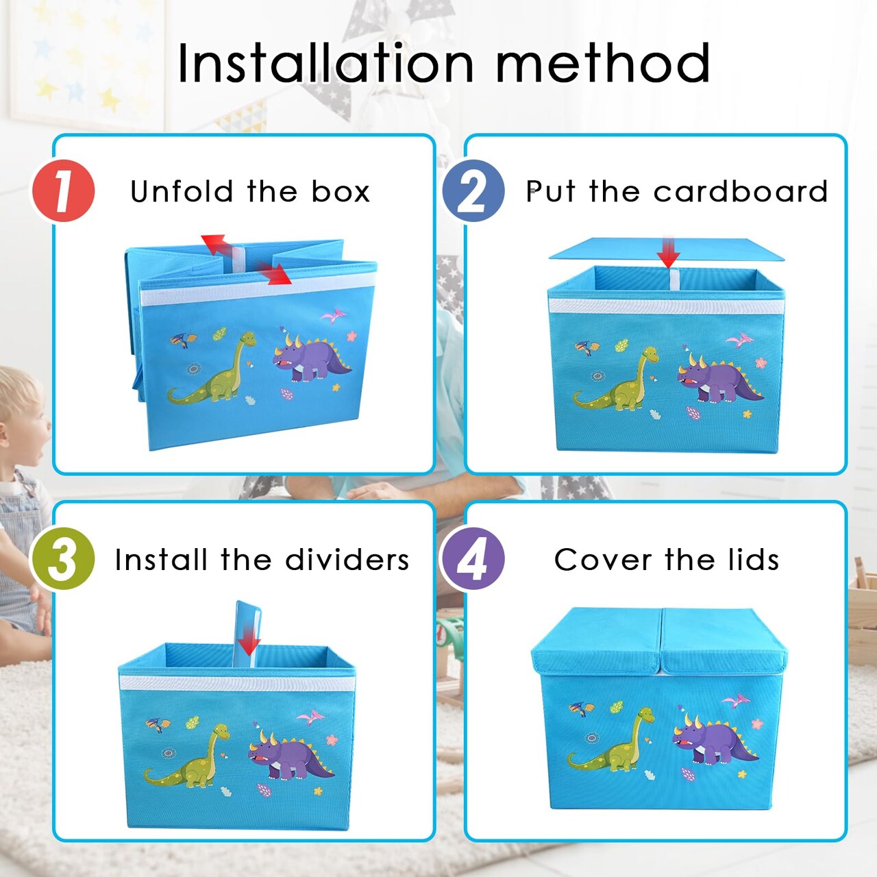 Two Pcs Toy Chest for Boys Girls 18x16x14 Inch, Baby Shark, Collapsible Dinosaur Toy Box with Lid, Blue, Kids Toy Box for Boys Girls